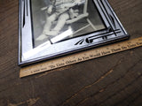Vtg Art Deco Reverse Paint Glass Matted Chrome Frame Smiling Baby Photo 12"x10"