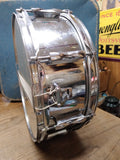 Vtg Olympic Chrome Snare Drum Wood Block Cowbell Sticks Blue Carry Case England
