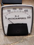 Vtg General Electric DC Microamperes 0-500 Panel Meter 3 3/8" x 3 3/8"