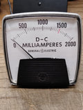 Vtg General Electric DC Milliamperes 0-2000 Panel Meter 3 3/8" x 3 3/8"
