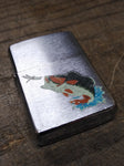 Vtg 1995 Zippo Large Mouth Bass Dragonfly Brushed Chrome Cigarette Lighter