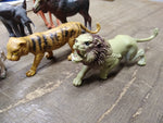 Vtg 8 Pc Zoo Farm Animal Plastic Toy Lot Lion Tiger Bear Moose Giraffe Cow Pig