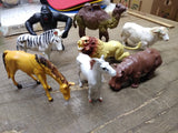 Vtg 8 Pc Zoo Farm Animal Plastic Toy Lot Lion Ape Zebra Rhino Camel Horses Bull