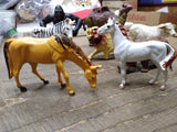 Vtg 8 Pc Zoo Farm Animal Plastic Toy Lot Lion Ape Zebra Rhino Camel Horses Bull