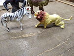 Vtg 8 Pc Zoo Farm Animal Plastic Toy Lot Lion Ape Zebra Rhino Camel Horses Bull