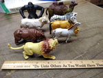 Vtg 8 Pc Zoo Farm Animal Plastic Toy Lot Lion Ape Zebra Rhino Camel Horses Bull