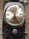 Vtg Focal De Luxe Swiss Mechanical Wrist Watch w/1970's Leather Strap Working!