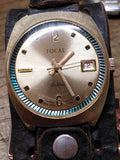 Vtg Focal De Luxe Swiss Mechanical Wrist Watch w/1970's Leather Strap Working!