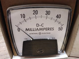 Vtg General Electric Type DO 91 DC Milliamperes 0-50 Panel Meter 3 3/8" x 3 3/8"