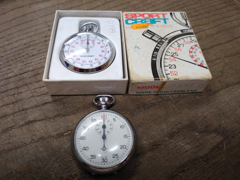 Vtg 2 Pc Stop Watch Parts Repair Restore Lot Galco 7j Sportcraft Swiss w/Box