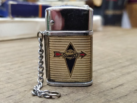 Vtg Little Billboard Blue Sunoco Custom Blending Mini Cigarette Lighter Japan