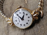 Vtg Ladies Wadsworth Wind Up Wristwatch 10K RGP Bezel 17j Flex Size 7.5"  Works!
