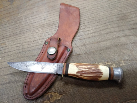 Vtg Monarch #2111 7.5 inch Fixed Blade Hunting Knife w/Sheath Made In Japan