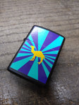 Vtg 1995 Unfired Zippo Yellow Camel Blue Burst Black Matte Cigarette Lighter VG!