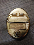 Vtg Scrimshaw Flying Eagle and Mountains Oval Gold Tone Belt Buckle 3 inches