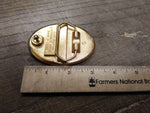 Vtg Scrimshaw Flying Eagle and Mountains Oval Gold Tone Belt Buckle 3 inches