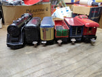 Vtg MARX Tin Locomotive Train Set Wind Up Motor 5 Cars w/Key Working Motor Bell!