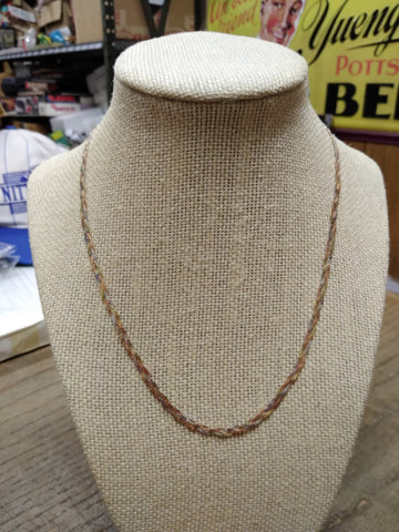 14K Rose Yellow White Gold Flat Braided Herring Bone 3 Strand 16" Necklace Italy
