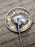 Vtg British Silver 6 Pence Coin Hat Pin 1930 King George V