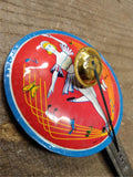 Vtg 2 Pc US Metal Toy Tin Lithograph Party Clacker Noise Maker Lot Made In Japan