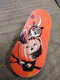 Vtg Halloween US Metal Toy Jack O Lantern & Owl Tin Lithograph Party Noise Maker