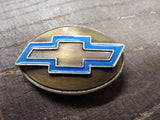 Vtg Bergamot Brass Works Blue Bow Tie Chevrolet Belt Buckle #A 800 Made In USA