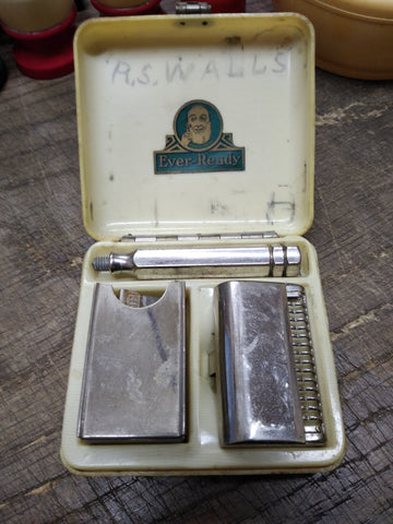 Vtg Ever Ready 3 Pc Travel Safety Razor Celluloid Case New York USA Nice Shape!
