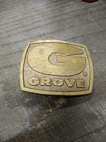 Vtg GROVE Corp Brass Belt Buckle Sales Guides Inc Mequon Wis USA 2.75 x 2.25 in