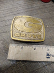 Vtg GROVE Corp Brass Belt Buckle Sales Guides Inc Mequon Wis USA 2.75 x 2.25 in