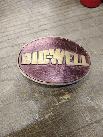 Vtg BIDWELL Brass Oval Belt Buckle Dynabuckle Provo Utah USA 3.25 x 2.25 inches