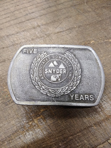Vtg Associated Companies Inc SNYDER COAL 5 Yr Belt Buckle USA 3.25 x 2.25 inches