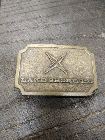 Vtg Lake Shore Inc Brass Belt Buckle Hit Line USA 3.25 x 2.25 inches