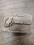 Vtg SS Stowers & Sons 1956-1986 30 Year Brass Belt Buckle 3 x 2 inches