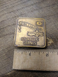 Vtg GROVE Hydraulic Cranes Brass Belt Buckle 2 x 2 inches