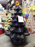 Mr Halloween Illuminated Black Ceramic Tree Jack O Lantern Topper 14" Works Good