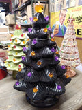 Mr Halloween Illuminated Black Ceramic Tree Jack O Lantern Topper 14" Works Good