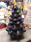 Mr Halloween Illuminated Black Ceramic Tree Jack O Lantern Topper 14" Works Good