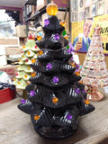 Mr Halloween Illuminated Black Ceramic Tree Jack O Lantern Topper 14" Works Good
