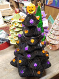 Mr Halloween Illuminated Black Ceramic Tree Jack O Lantern Topper 14" Works Good