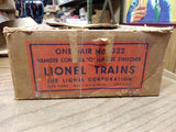 Vtg Lionel Trains O Gauge Remote Control Switch No 022 Right & Left Original Box