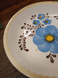 Vtg Hand Painted Blue and Yellow Flowers Pottery Serving Bowl Fruit Salad 11.5"