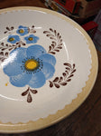 Vtg Hand Painted Blue and Yellow Flowers Pottery Serving Bowl Fruit Salad 11.5"