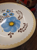 Vtg Hand Painted Blue and Yellow Flowers Pottery Serving Bowl Fruit Salad 11.5"