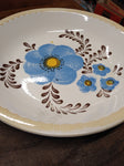 Vtg Hand Painted Blue and Yellow Flowers Pottery Serving Bowl Fruit Salad 11.5"