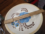 Vtg Hand Painted Blue and Yellow Flowers Pottery Serving Bowl Fruit Salad 11.5"