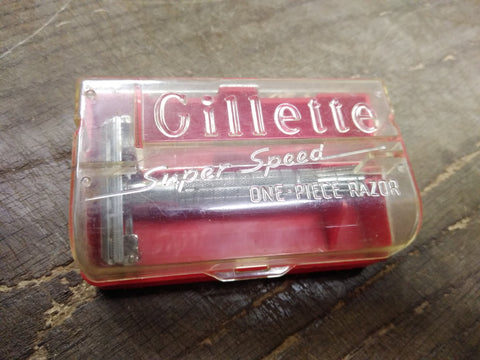 Vtg Gillette Super Speed DE TTO Flare Tip Safety Razor 1955 Orig Box Good Cond!
