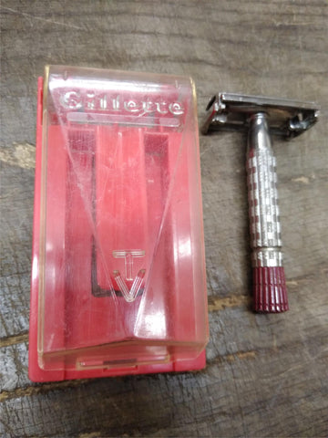 Vtg Gillette Super Speed DE TTO Red Flare Tip Safety Razor 1956 Orig Box V Good!