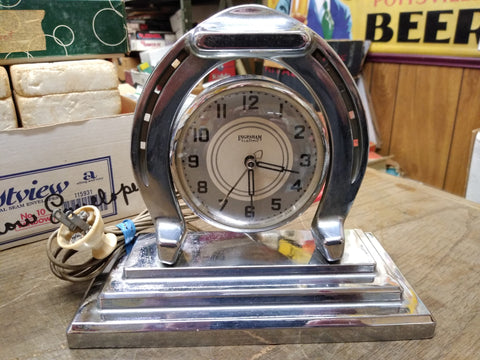 Vtg Ingraham Electric Chrome Horse Shoe Mantle Desk Clock 1930"s Parts Repair