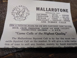 Vtg NOS Mallardtone Squirrel Call Walnut Wood Rubber Bellows Instructions & Box!