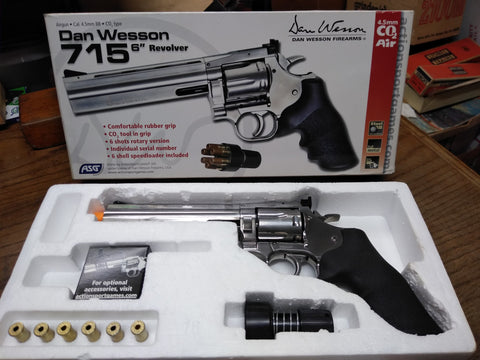Dan Wesson ASG 715 6" Revolver CO2 BB Nickel Plate w/Manuals & Box Great Shape!!